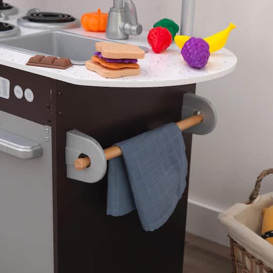 KidKraft Uptown Espresso Wooden Play Kitchen & Play Food Accessories Set